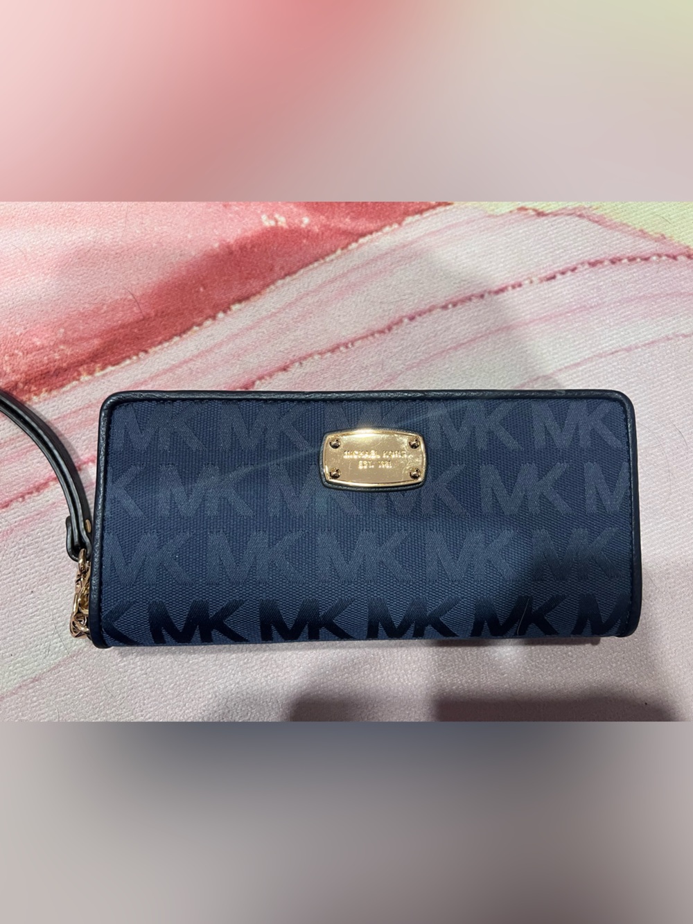Michael Kors Navy and Gold Logo Wristlet Wallet